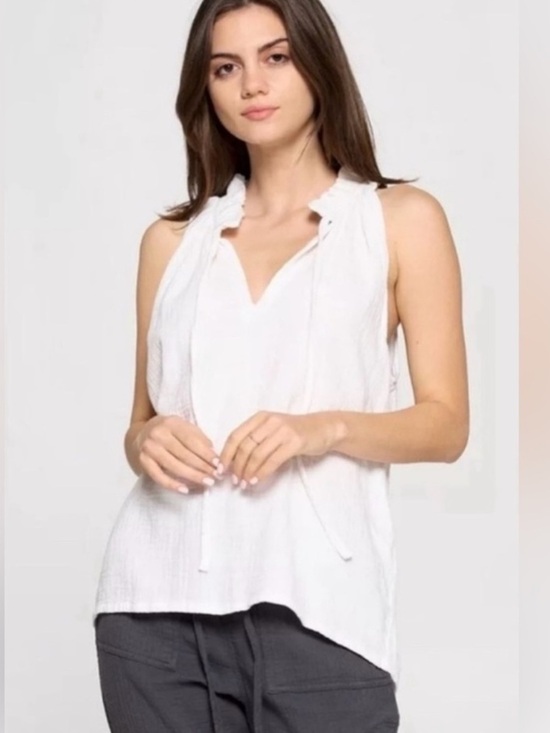 Joie Tops - Joie white gauze cotton ruffle collar tie neck lagenlook coastal tunic tank top